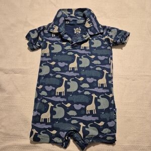 Kickee Pants boys 0-3 months animal print collared romper blue/green VGUC